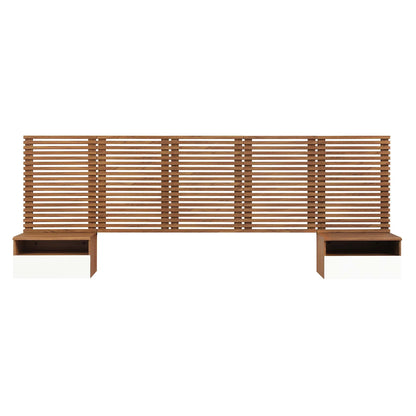 Modway Render Wall Mount Queen Headboard and Modern Nightstands in Walnut