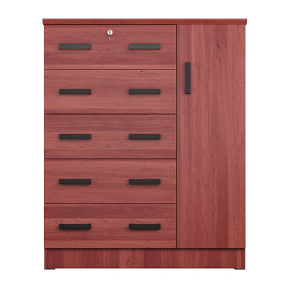 Better Home Products JCF Sofie 5 Drawer Wooden Tall Chest Wardrobe in Mahogany