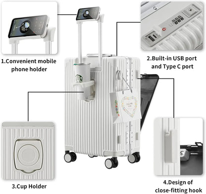 Carry-On Luggage with USB Charging Port, Front Compartment, TSA Lock, Airline Approved Carry On Hardside Suitcase with Spinner Wheels (Grey, 20inch)