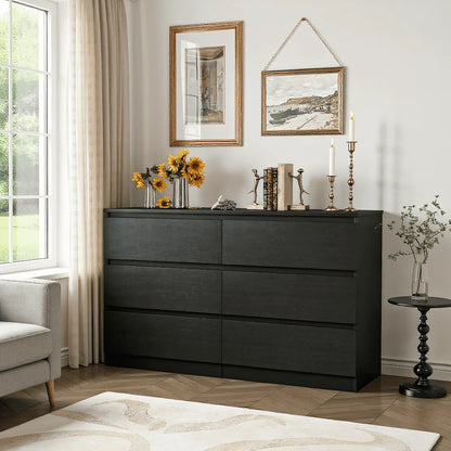 Kadyn Modern 6 Drawer Dresser Wood Cabinet,Dresser for Bedroom, Kitchen Storage Cabinet with Drawers, Chest of Drawers(Black)