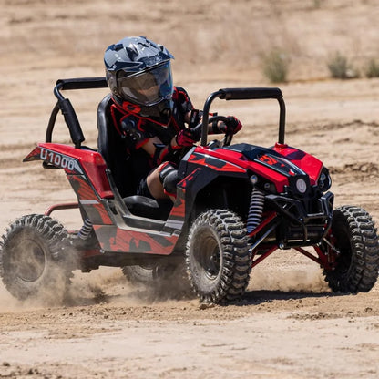 UTV Ride on Car (Large),Shock Absorber, 48V Electric Vehicles with Disk Brake, Gear Switch, Steel Frame, Off-Road Tire, Flexible Seat Belt and Seat, Three-Speed Parental Limit-Lock Function (Blue)
