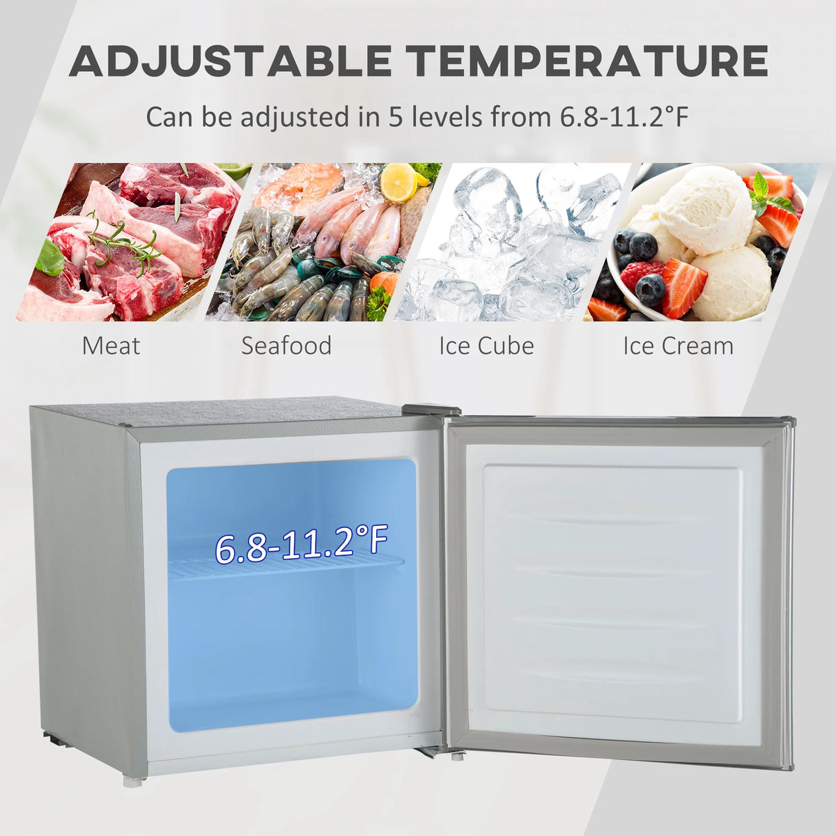 Side-by-Side Refrigerator HOMCOM Mini Freezer Countertop, 1.1 Cu.Ft Compact Upright Freezer with Removable Shelves, Reversible Door for Home, Dorm, Apartment and Office, gray,French Door Refrigerator