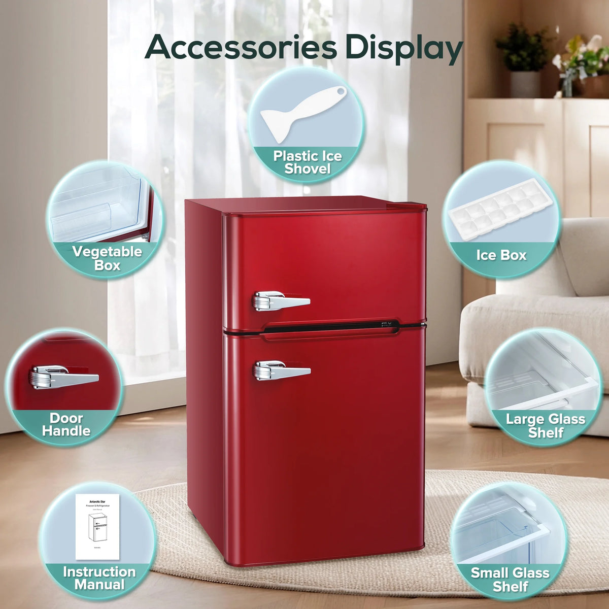 Auseo 3.1 Cu.Ft Double Door Mini Fridge with Freezer, Compact Retro Refrigerator for Dorm, Office, Bar, Bedroom, Black