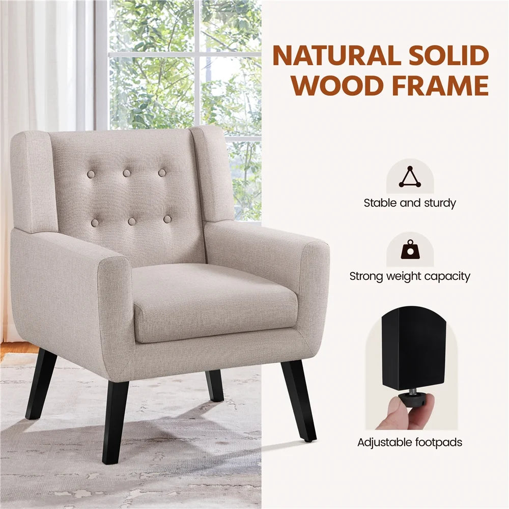 Topeakmart 2PCS Modern Upholstered Accent Armchair with Solid Wood Legs for Living Room, Beige