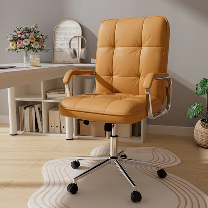 Solfway White Office Chair, Swivel Leather Computer Desk Chair with Wheels and Padded Arms, Executive Office Chair for Adults