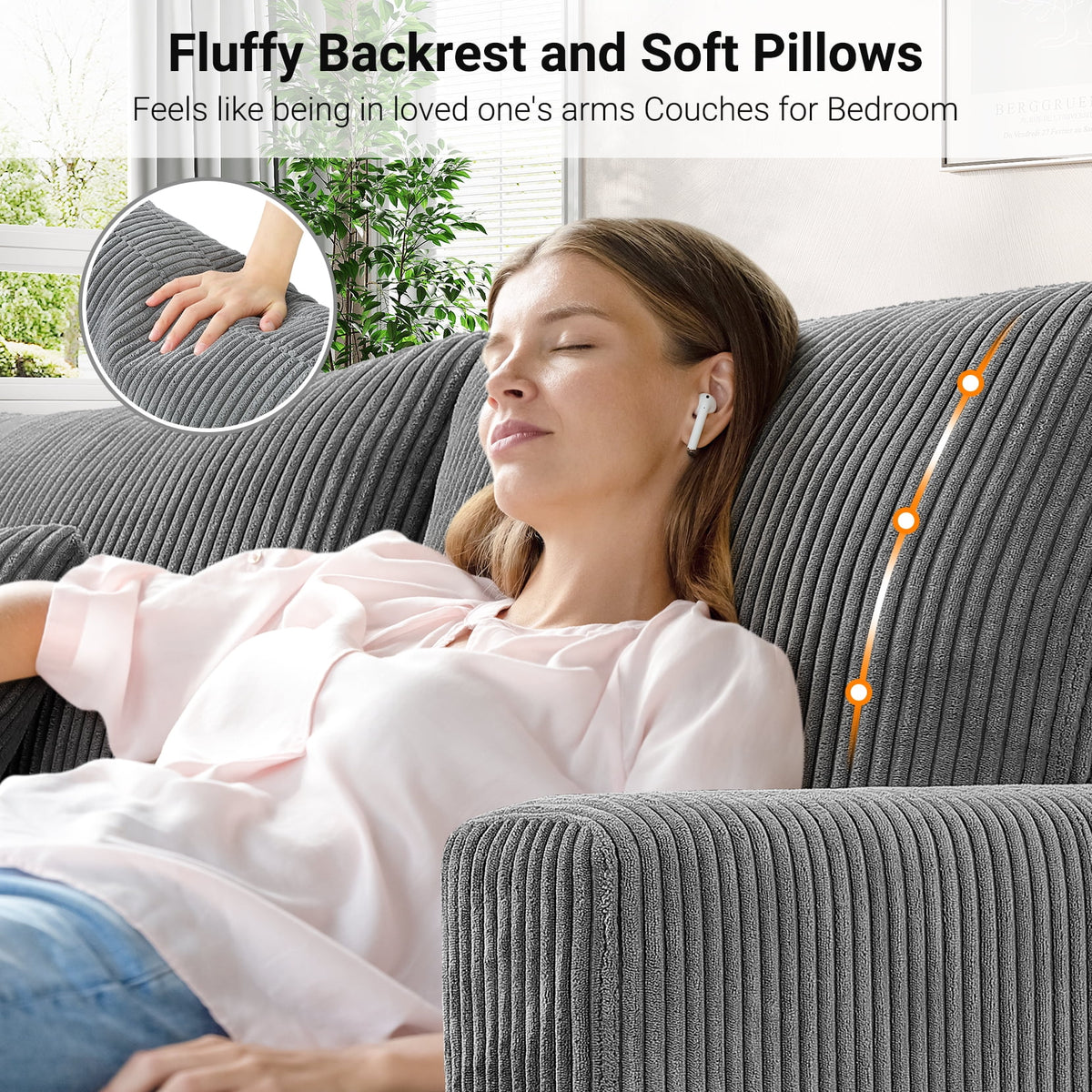 87" Corduroy Sofa,3 Seater Sofa with Extra Deep Seats,Neche Comfy Upholstered Couch for Living Room,2 Pillows,Green