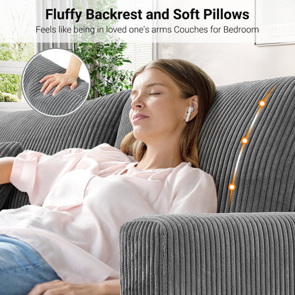 87" Corduroy Sofa,3 Seater Sofa with Extra Deep Seats,Neche Comfy Upholstered Couch for Living Room,2 Pillows,Green