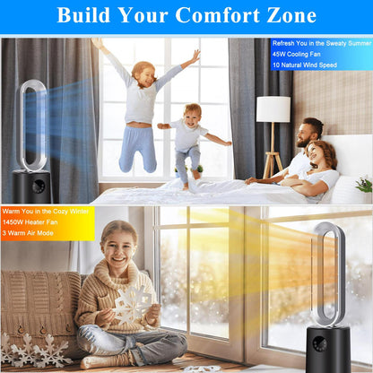 35″ Space Heater Bladeless Tower Fan. Heater &amp; Cooling Fan with Remote Control.Black