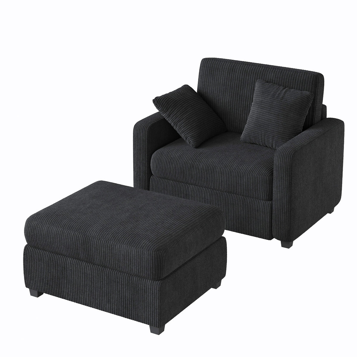 LUMIHO Chaise Lounge Chair Indoor, 42" Sleeper Chair with Two Throw Pillows and Armrests, Corduroy Chaise Couch Chair with Ottoman for Living Room, Bedroom, Apartment, Green