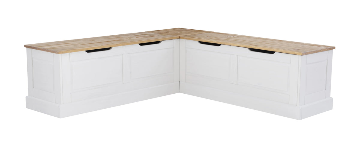 Linon Romero Backless Corner Nook with Storage, 5-Piece Cushion Set, Natural/White/Beige