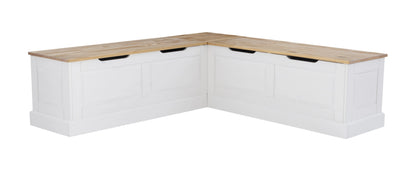 Linon Romero Backless Corner Nook with Storage, 5-Piece Cushion Set, Natural/White/Beige