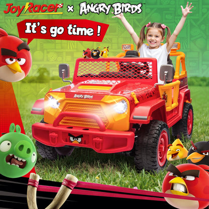 Joyracer 24 Volt Ride on Toys for Big Kids, Licensed Angry Birds Ride on Truck with Remote, 2 Seater 4WD Electric Ride ons with Shovel, Bluetooth, Lights, Power Car Wheels for 3-8, 130lbs, Green