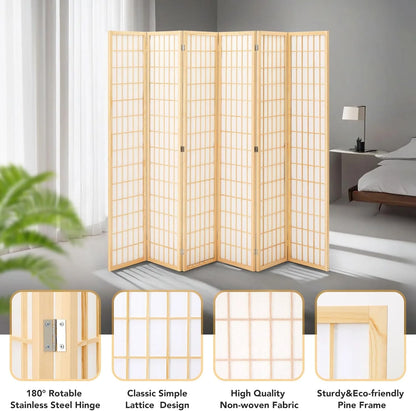JOSTYLE Room Divider Wall Shoji Screen, 6 Panel Folding Privacy Screen for Room Separation, Japanese Wood Room Divider Screen, 5.9 Ft, Natural