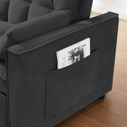 55 Inch Convertible Futon Sofa Bed,Modern Loveseat Sleeper Sofa Couch with Pull-Out Sofa Bed for Living Room,Small Space - Black