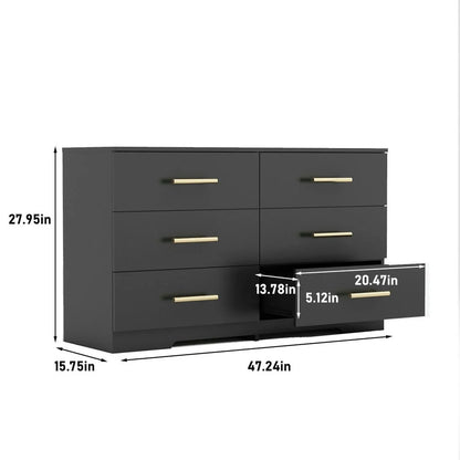 Kadyn Modern 6 Drawer Dresser Wood Cabinet,Dresser for Bedroom, Kitchen Storage Cabinet with Drawers, Chest of Drawers(Black)