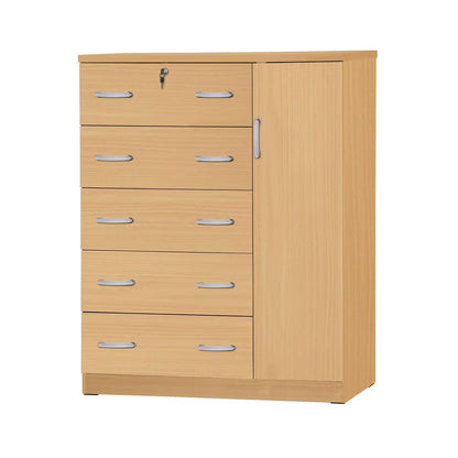 Better Home Products JCF Sofie 5 Drawer Wooden Tall Chest Wardrobe in Mahogany