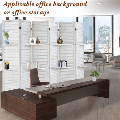 6-Panel Room Divider with Shelves5.6ft Tall Folding Privacy Screen Panels, Room Divider Wall, Divider for Room Separation, Room Divider ShelvesEffectively Block SightNatural