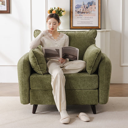 Rexulqo Oversized Accent Chair with All Seats Storage,Comfy Living Room Chairs with 2 Throw Pillow,Upholstered Mid-Century Armchair,24.5'' Deep Seat,Reading Chair For Bedroom ,Office,Chenille,Green
