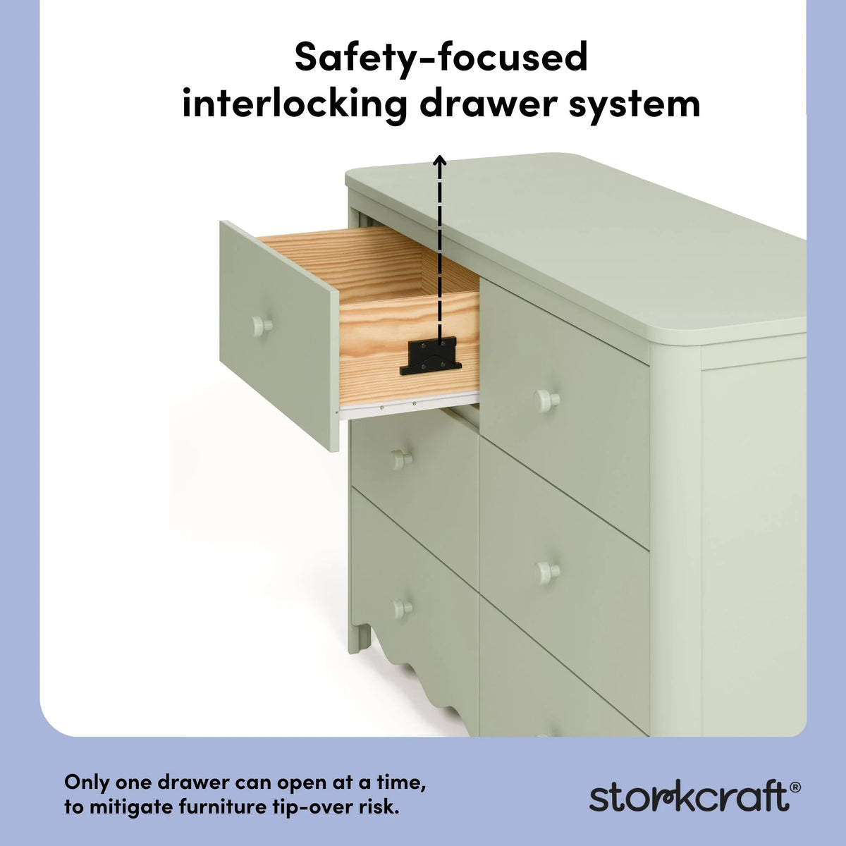 Storkcraft Casablanca 6 Drawer Nursery Dresser, Sage