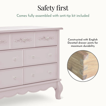 Evolur Aurora 7-Drawer Double Dresser in Ivory Lace, Spacious Drawers