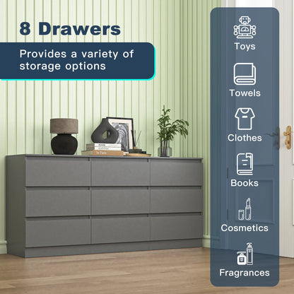 Resenkos Modern Mid Century 6 Drawer Wide Dressers Chests for Bedroom, Chest of Drawer Organizer Grey