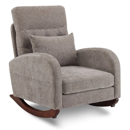 Ktaxon Rocking Accent Chair Glider Reading Chair Comfy Teddy Velvet Upholstered Single Sofa Rocker for Living Room, Nursery, Bedroom Beige