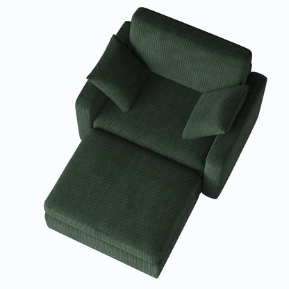 LUMIHO Chaise Lounge Chair Indoor, 42" Sleeper Chair with Two Throw Pillows and Armrests, Corduroy Chaise Couch Chair with Ottoman for Living Room, Bedroom, Apartment, Green