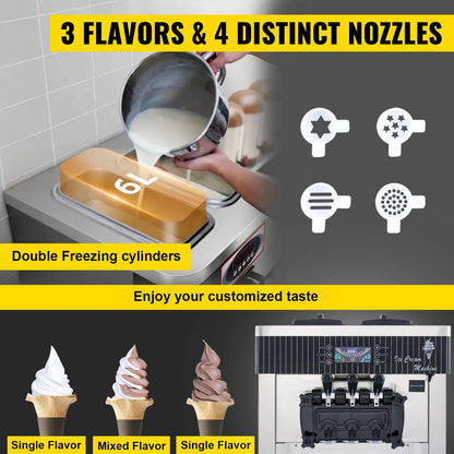 SIHAO 1200W Commercial Ice Cream Machine Countertop 18L/H Soft Serve Ice Cream Maker with LED Display