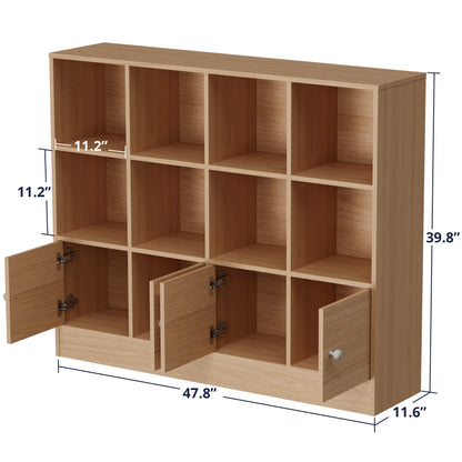 Cozy Castle 3-Tier Open Cube Bookcase with 12 Cubes and 4 Doors, Adjustable Shelves, White