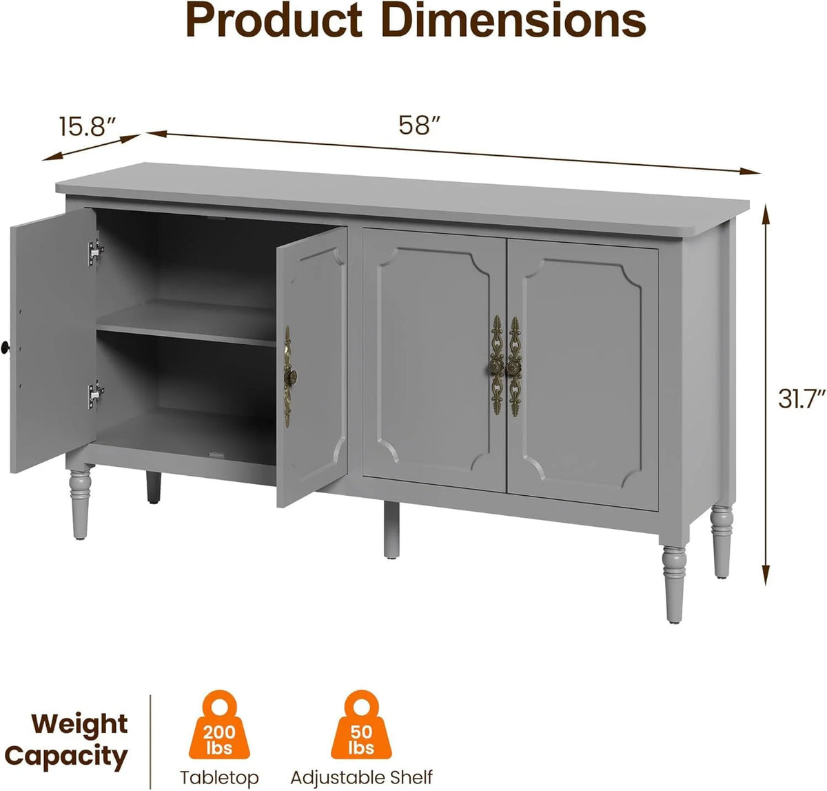 May in Color Console Cabinet, 58'' Wood Sideboard Buffet Cabinet with Storage & 4 Doors, Mid Century Modern Pantry Cabinet for Entryway, Living Room, Bedroom, Dining Room, Green
