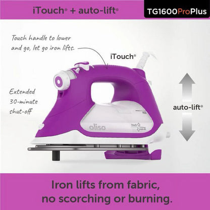 Oliso TG1600 Pro Plus 1800 Watt SmartIron with Auto Lift - for Clothes, Sewing, Quilting and Crafting Ironing | Diamond Ceramic-Flow Soleplate Steam Iron, Yellow