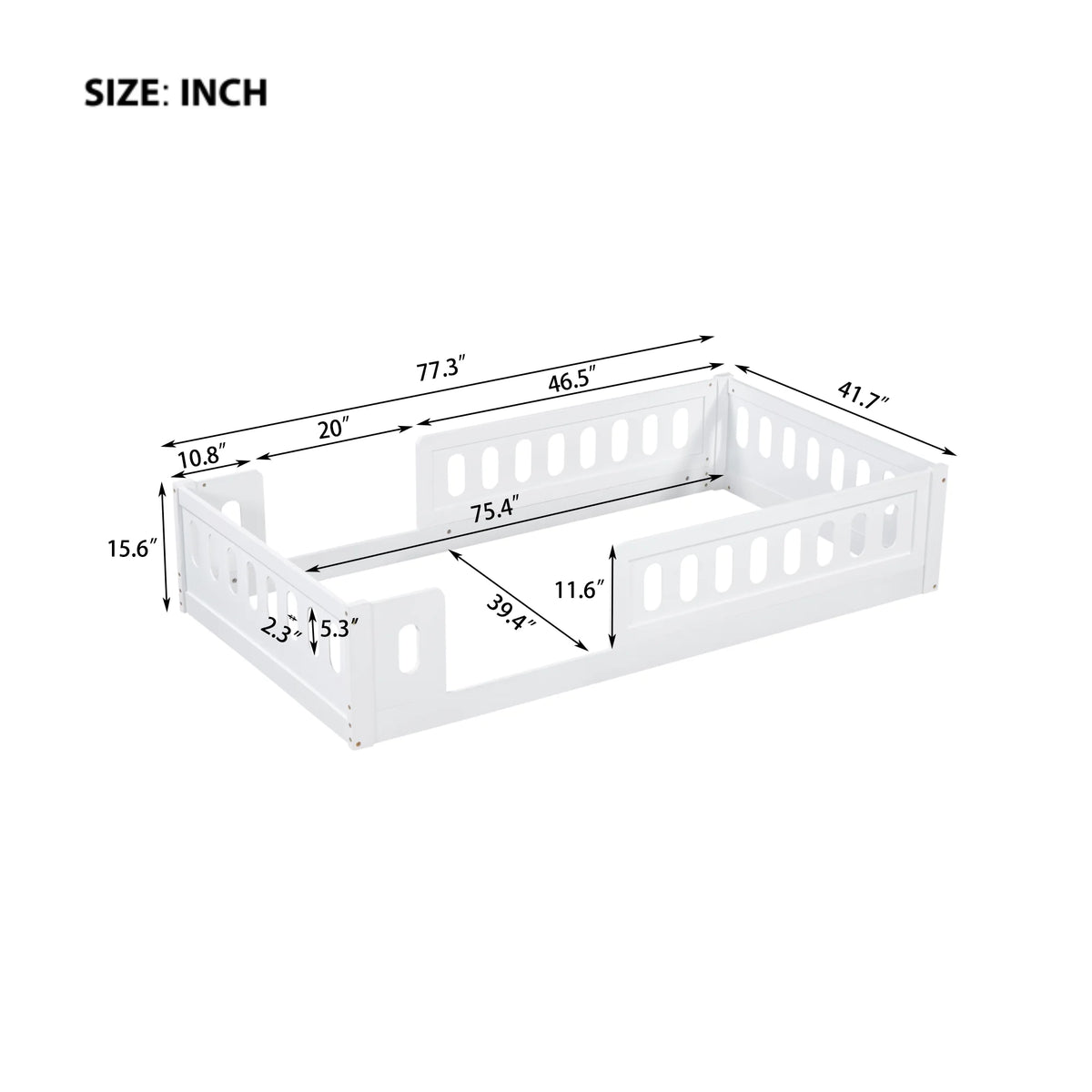 Euroco Wood Twin Size Platform Bed with Guardrail for Toddler and Kids