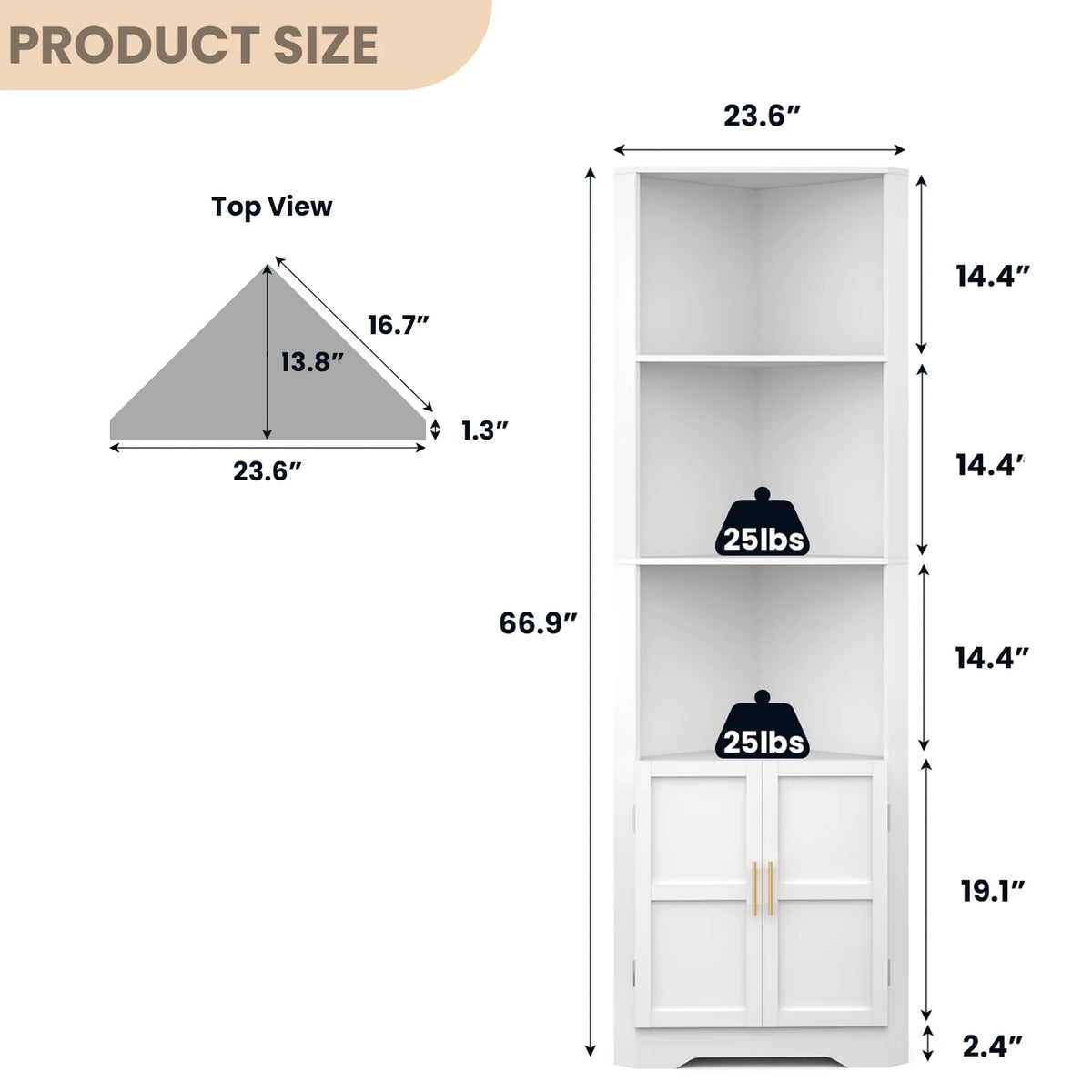 67'' Tall Corner Storage Cabinet with 2 Barn Doors for Living Room, Kitchen, Bathroom, Laundry Room, White