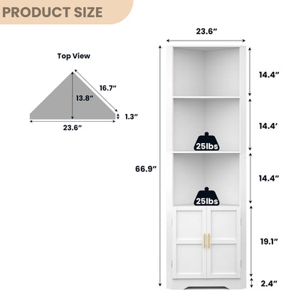 67'' Tall Corner Storage Cabinet with 2 Barn Doors for Living Room, Kitchen, Bathroom, Laundry Room, White