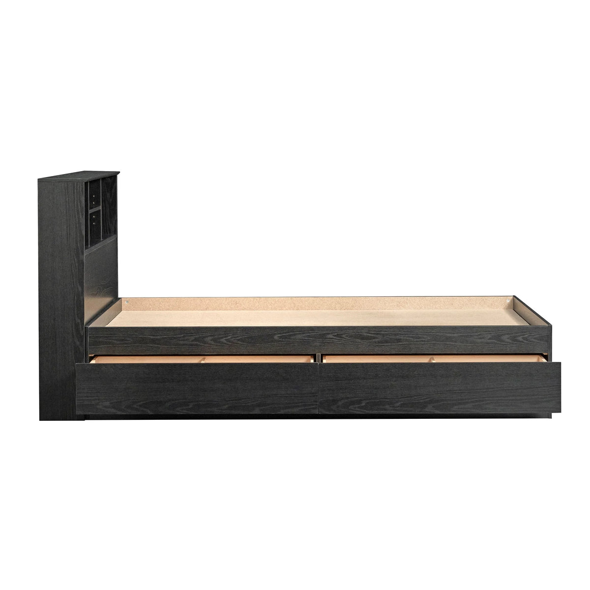 Your Zone Easy to Assemble Storage Bed with Bookcase Headboard, Twin, Natural Teak Finish