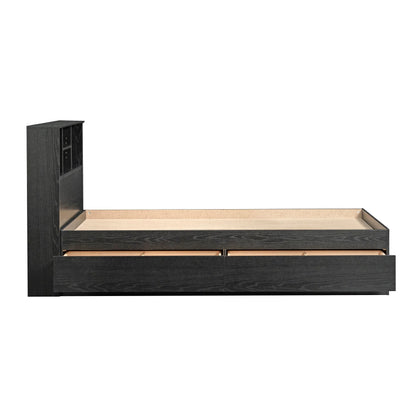 Your Zone Easy to Assemble Storage Bed with Bookcase Headboard, Twin, Natural Teak Finish