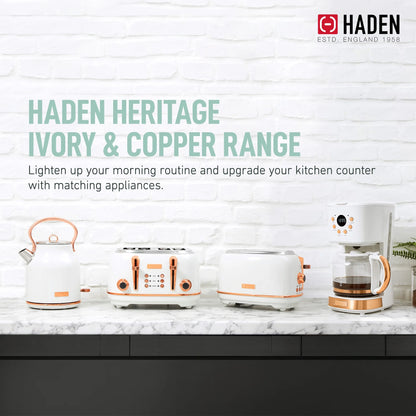 Haden Heritage 1.7 Liter Electric Kettle with 2 Slice Bread Toaster, White