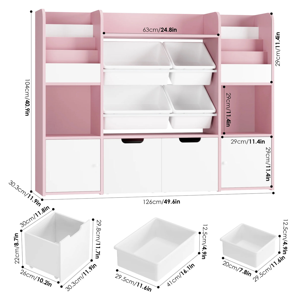 Hiphuta Kids Bookcase Toy Storage Organizer, Wooden Toy Organizer of 4 Bins& 2 Removable Drawers for Home Bedroom, Kids Bookshelf Toy Box with Book Rack, White