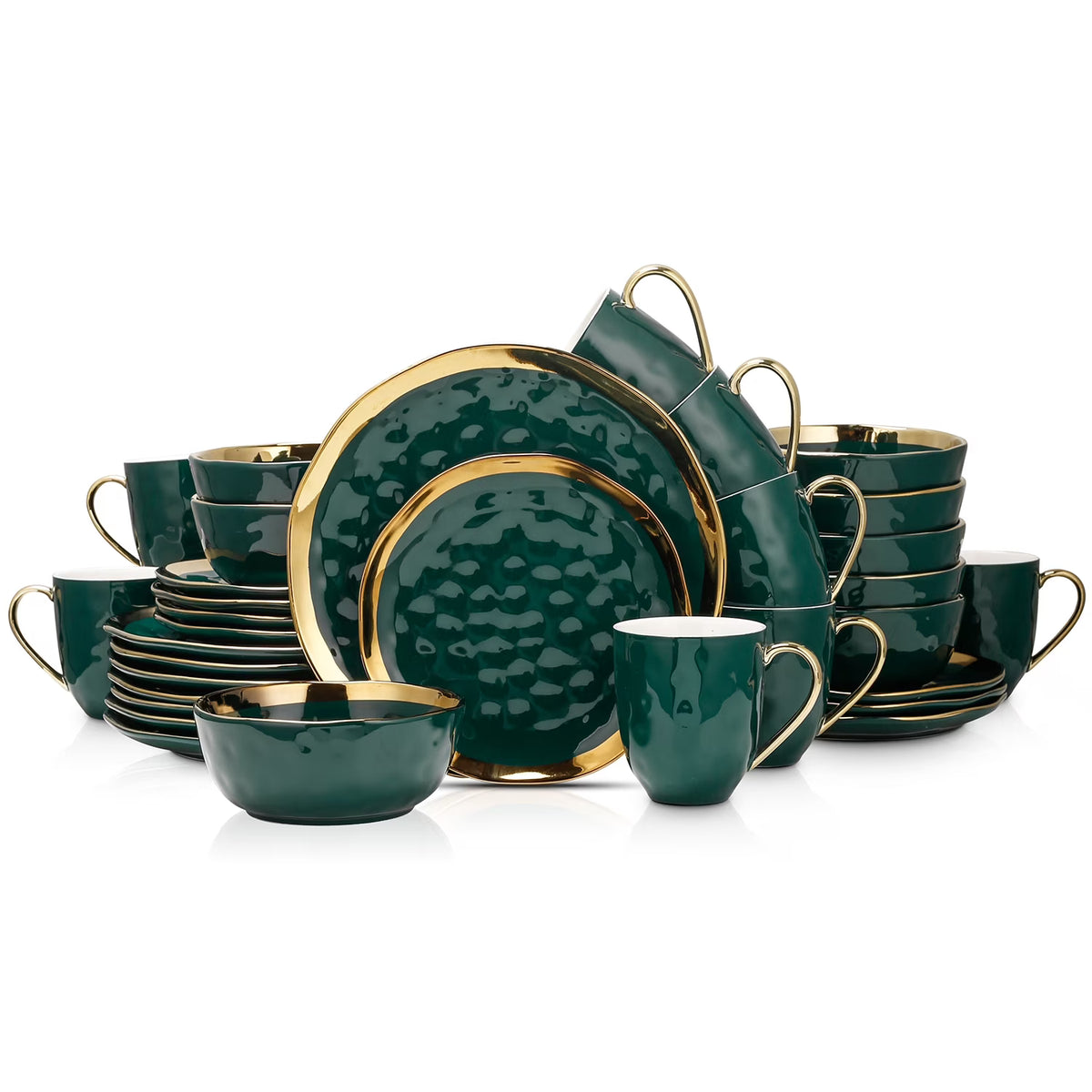 Stone Lain Florian 32-Piece Dinnerware Set Porcelain, Green