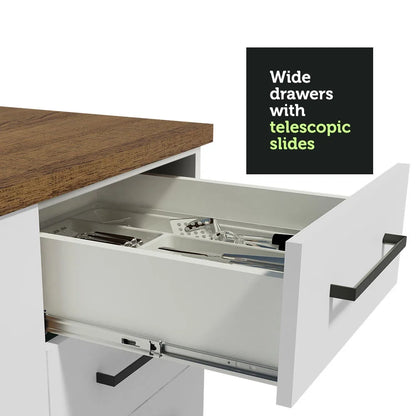 Madesa Full Set Hazel Kitchen Storage Cabinet 107 Inch Wooden Organization Unit with Multiple Compartments Engineered Wood Slab Doors Painted Finish Floor Mount Removable Plinth - White/Brown