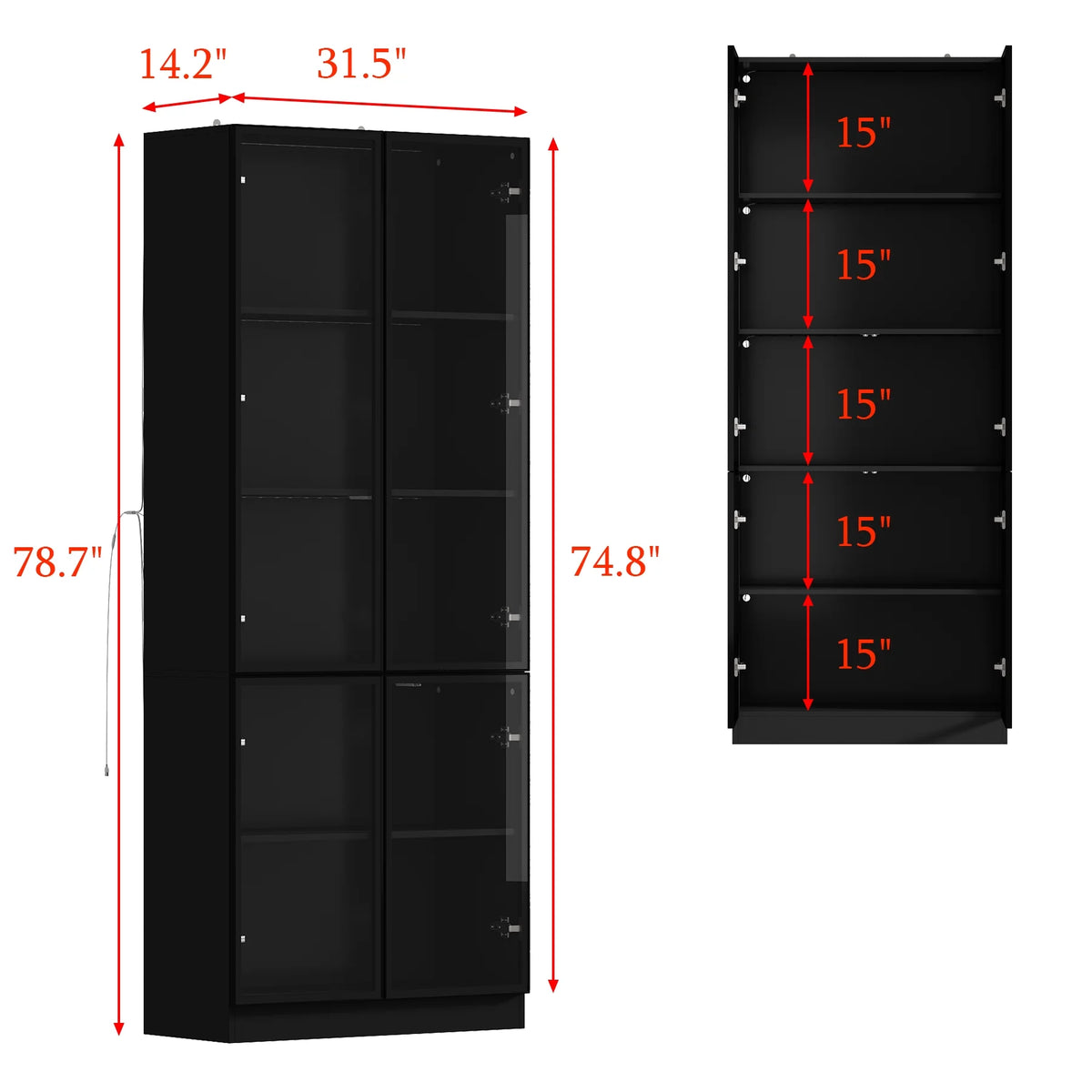 KULAGAGA Bookcases Organizer with LED Lights, Heavy Duty Display Cabinet with Glass Door for Living Room, 31.5" Wide