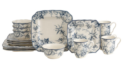 222 Fifth Adelaide Round 16-Piece Porcelain Dinnerware Set, Black Toile