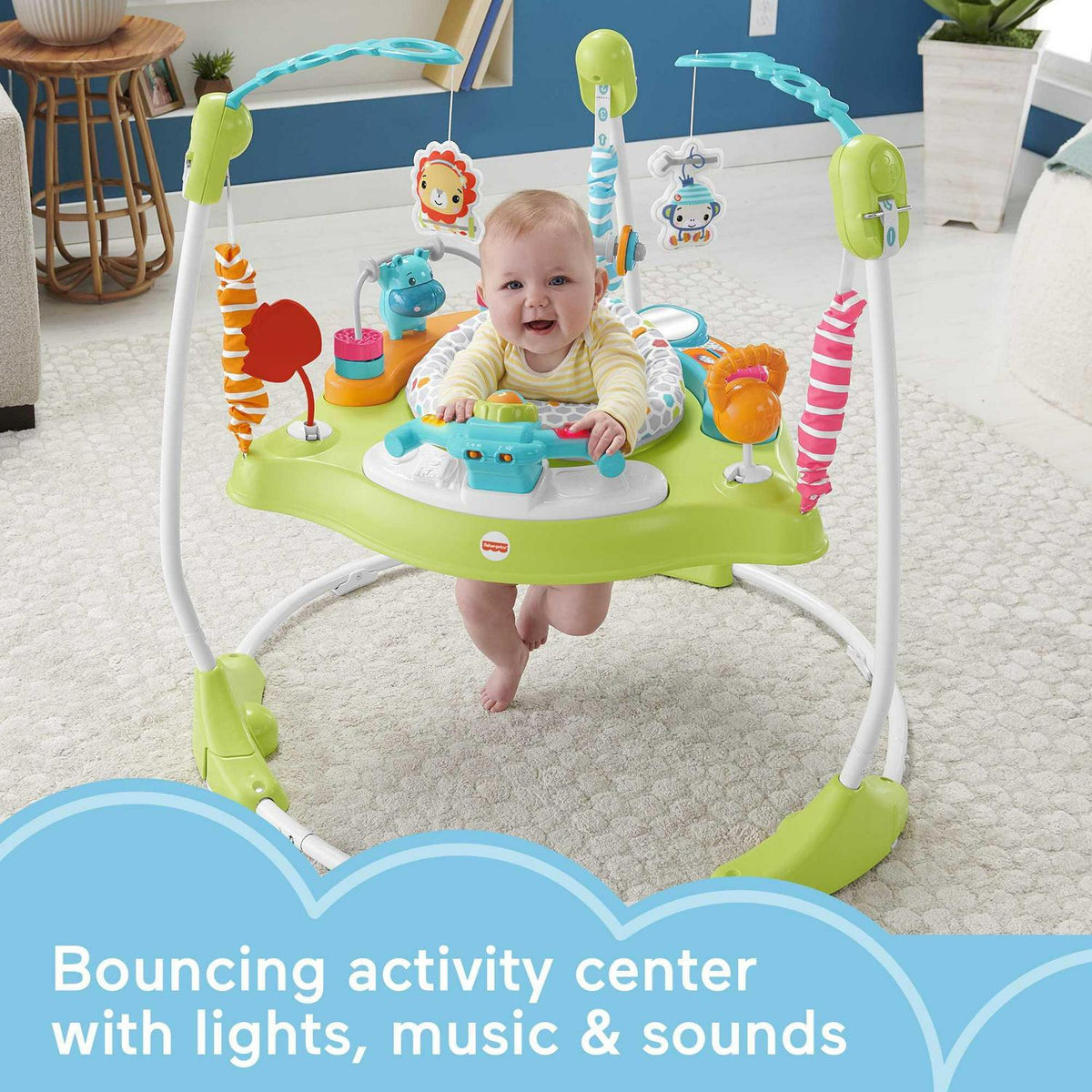 Fisher-Price Baby Bouncer Fitness Fun Folding Jumperoo Infant Activity Center with Lights &amp; Music. Unisex