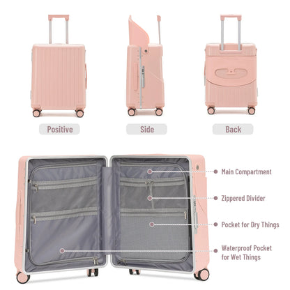 Fridtrip 20 Inch Carry On TSA Lock Luggage with for Kids& Adult,Lockable Spinner Wheels Free Luggage Cover and Safety Seatbelt Travel Suitcase