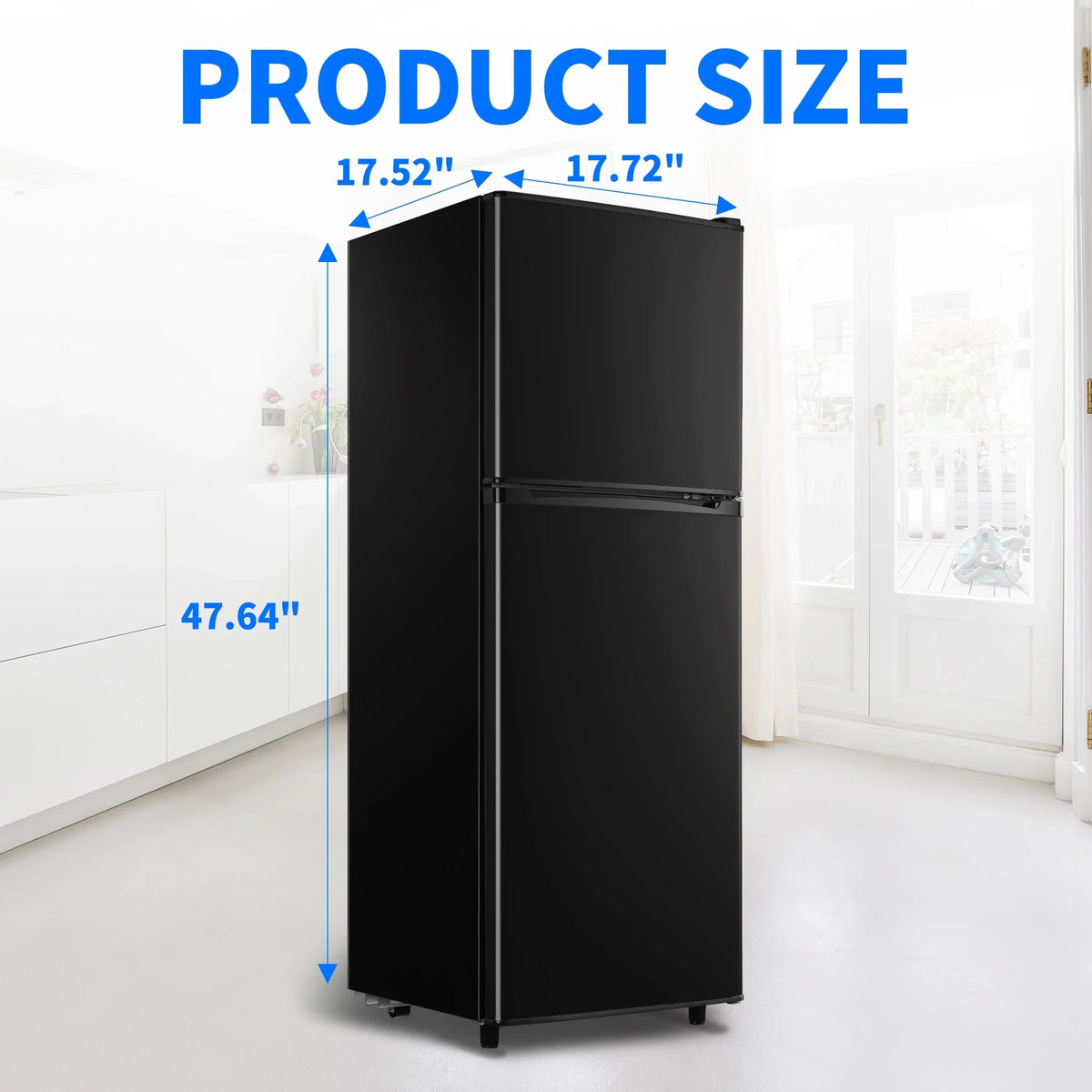 4.5 Cu. ft. Compact Refrigerator 2 Door with Freezer,5 Adjustable Thermostat & 4 Removable Glass Shelves