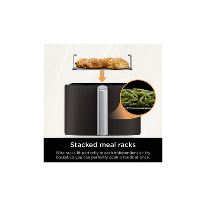 Ninja DoubleStack XL 2-Basket Air Fryer, DoubleStack Technology Cooks 4 Foods at Once, Space Saving Design, 10 QT, 4-in-1, Smart Finish & Match Cook, SL400