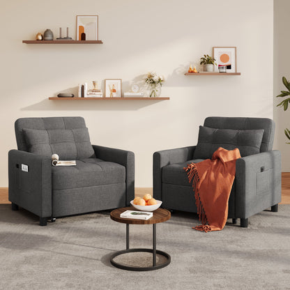 Sofa Bed, Lofka 3-in-1 Convertible Sleeper Sofa with Storage, Adjustable Backrest & Pull Out Function - Sleeper Chair for Small Space, Apartment, Dark Grey