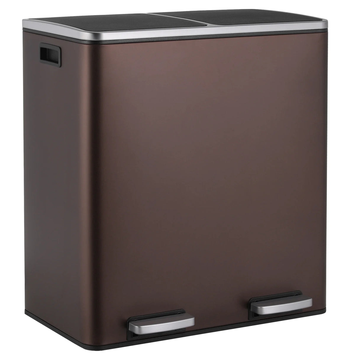 LAZY BUDDY Dual Garbage Can, Stainless Steel 16 Gallon Step Kitchen Trash Can with Soft-Close Lid, Double Compartment Garbage Recycling Bin
