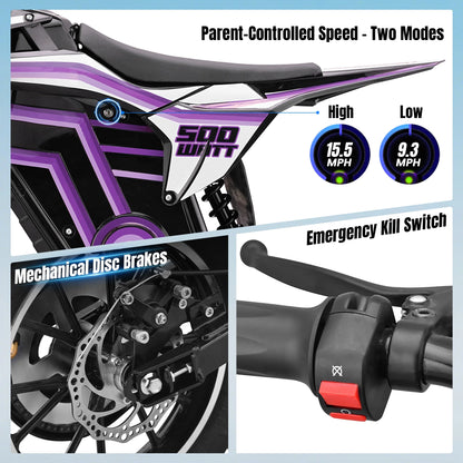 QEASET electric dirt bike, 500W kids dirt bike for Boys Girls Age 8-14, Blue