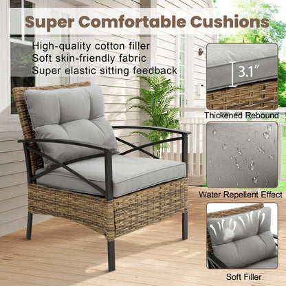 Heavy-duty Patio Furniture Set, 4 Piece Outdoor Sectional Conversation Sets, BrownPE Rattan Patio Sofa Set with Blue Cushions